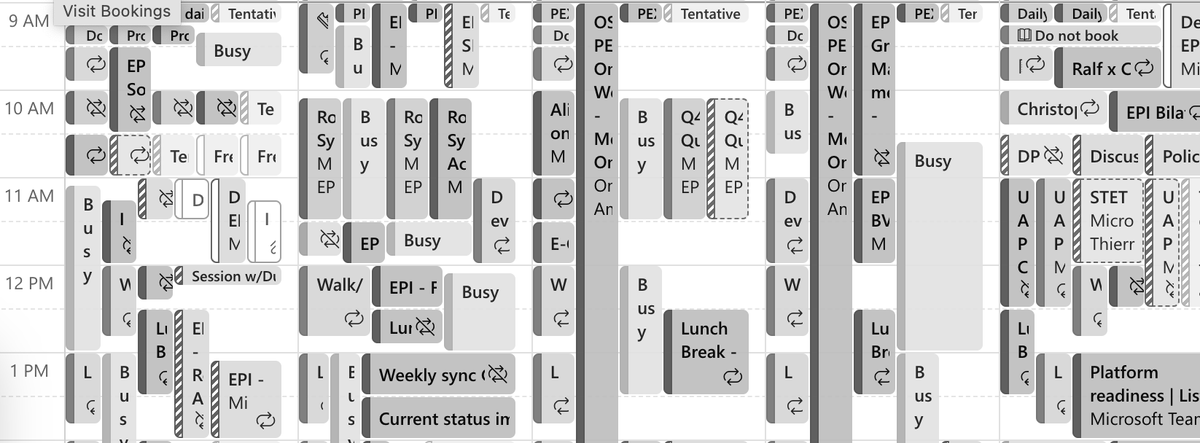 A full Outlook calendar with lots of double-bookings